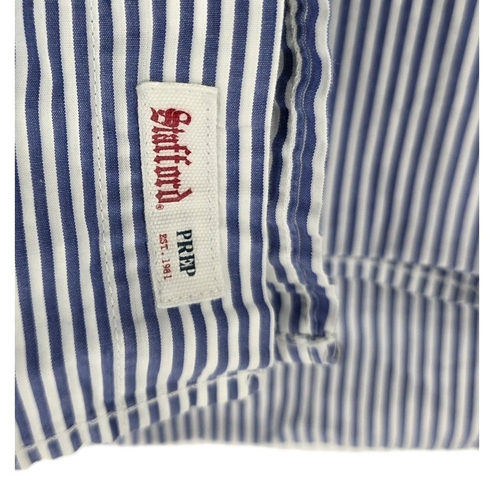 Y2K Stafford Prep Men XL ButtonUp Shirt Blue Striped Sailing Collegiate Flip Cuf - Picture 5 of 13